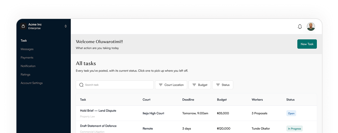 Counsel Task Dashboard Preview